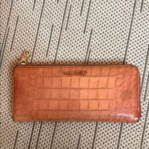 Miu Miu Croc-Embossed Wallet in Brown